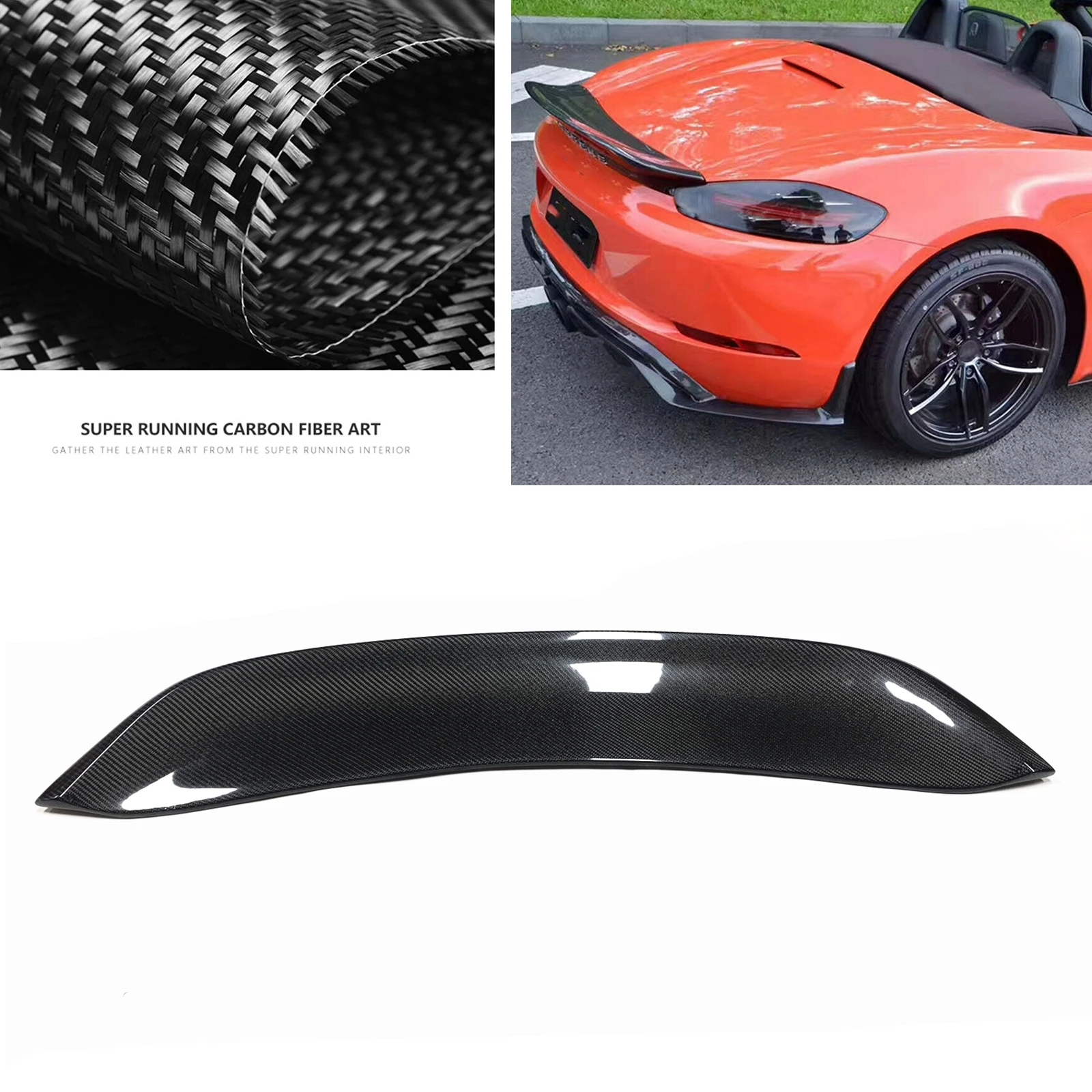 

For Porsche 718 Boxster 2-Door Convertible 2016-2019 Rear Spoiler Wing Real Carbon Fiber Trunk Lid Flap Trim Roof Splitter Lip