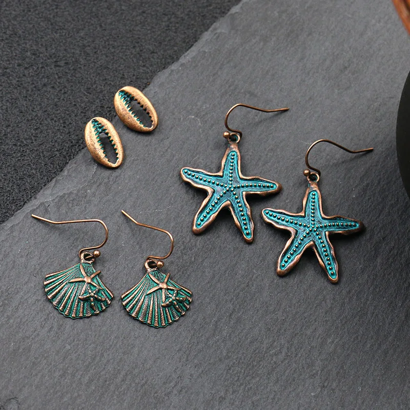 Модные серьги 2019 винтажные зеленые серьги-подвески в стиле бохо из ракушек