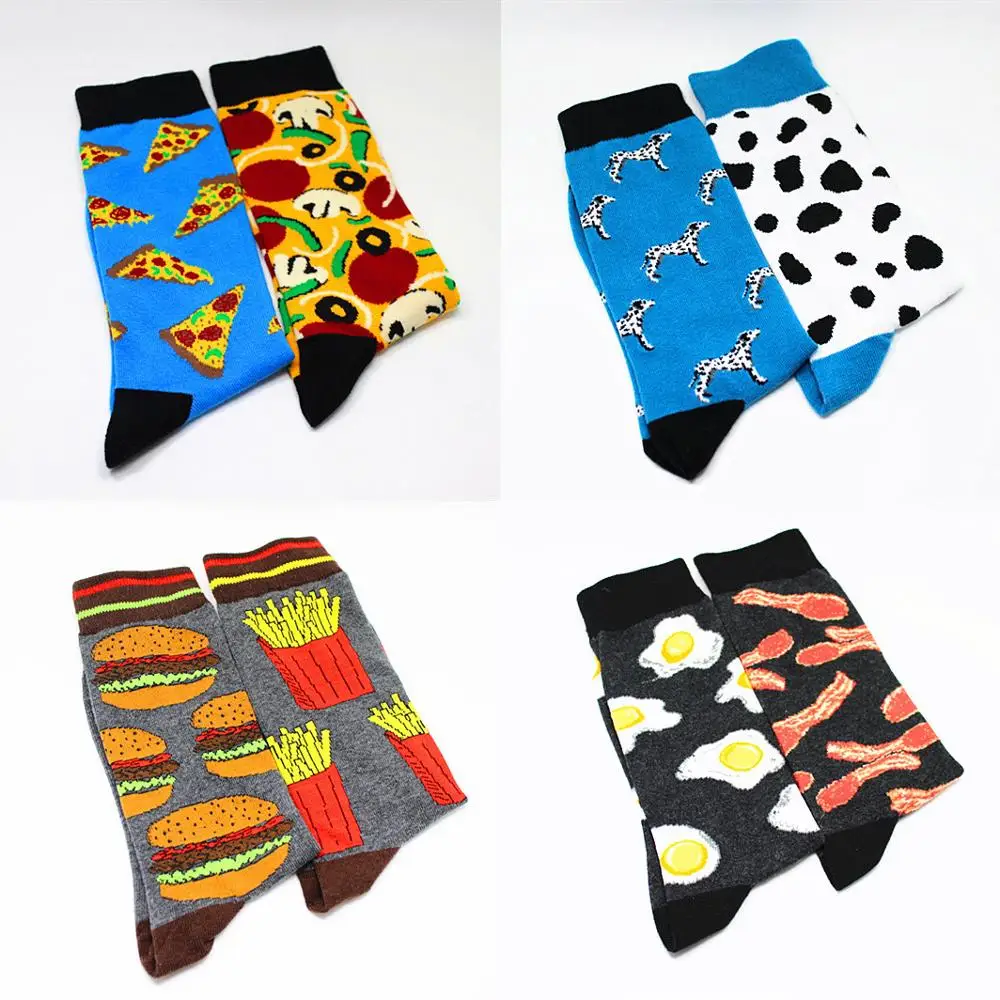 

1 pair men socks Left and right feet different fashion male socks skateboard style cotton socks trend in the tube novelty funny