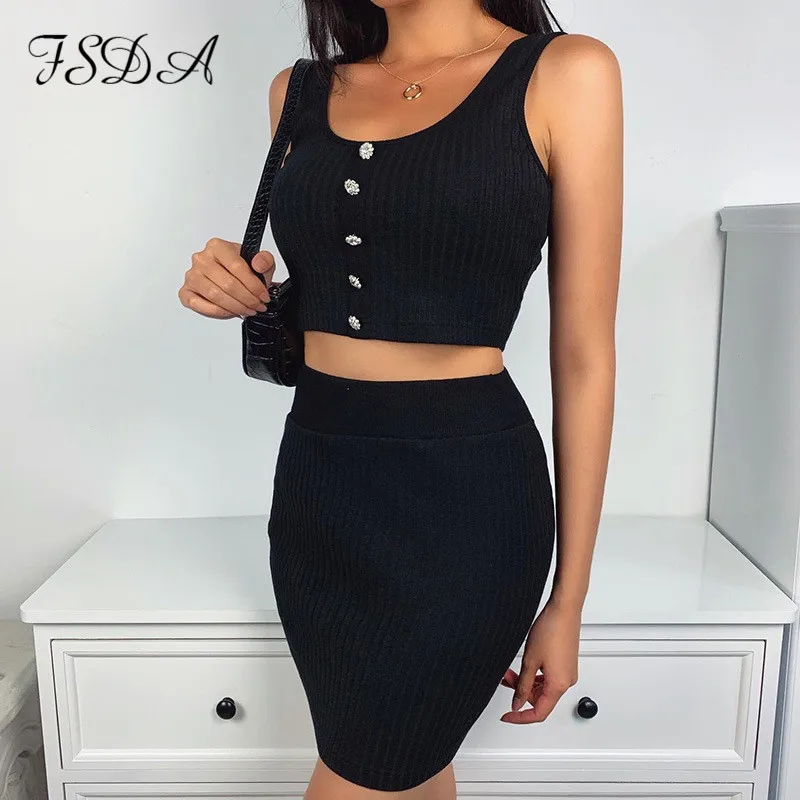 Летний женский комплект FSDA 2020 года короткий топ без рукавов на пуговицах и
