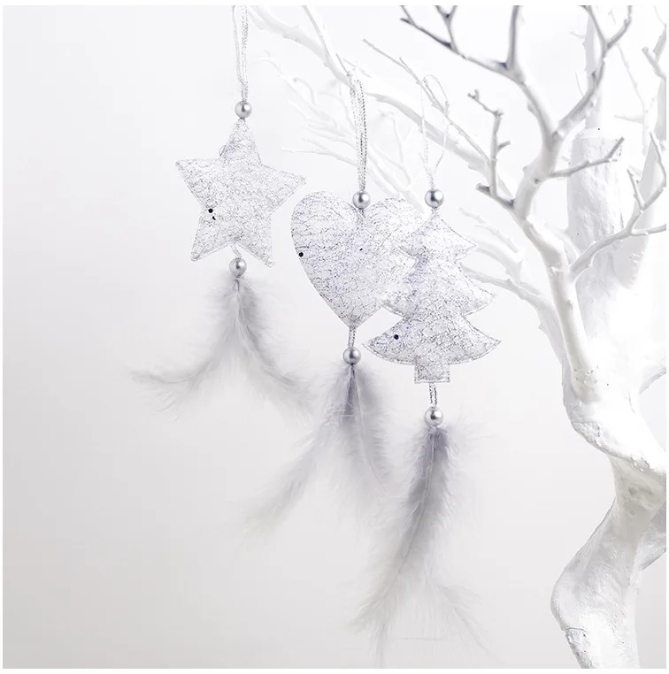 3pcs Christmas Decorations for Home Gold Silver Star Heart Christmas Tree Feather Pendant Xmas Ornaments New Year Decorations