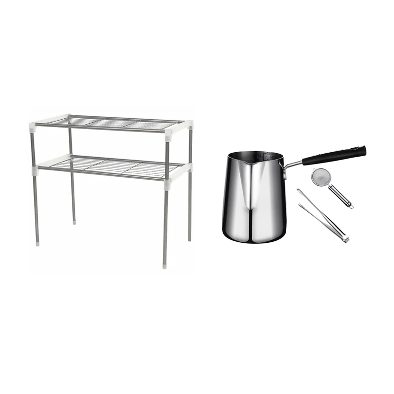 

Adjustable Steel Microwave Oven Shelf Detachable Rack With Mini Frying Pot With Scale Stainless Steel Frying Pan