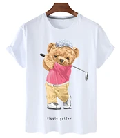 high quality golf bear print cotton short sleeved o neck loose casual top t shirt women oversized t shirt half sleeve s 3xl