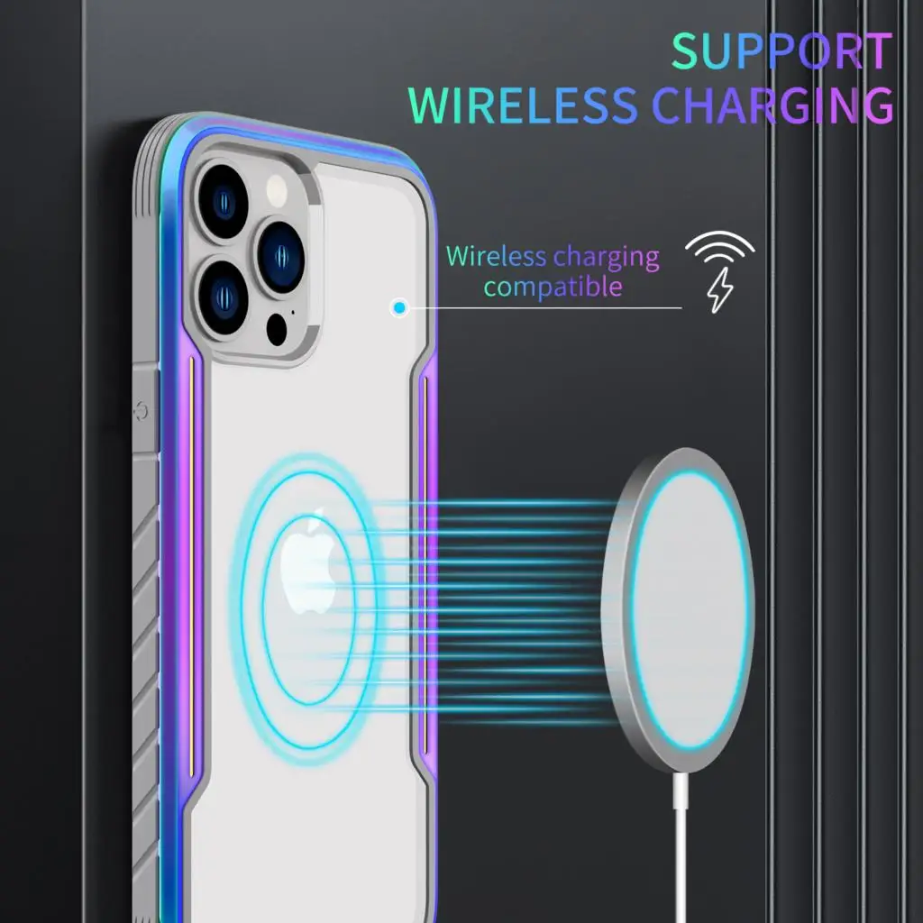 

New TPU Iridescent Metal Frame Combined for Rugged Protection Phone Case for iPhone 13 12 Pro Max Mini Full Body Anti-drop Cover