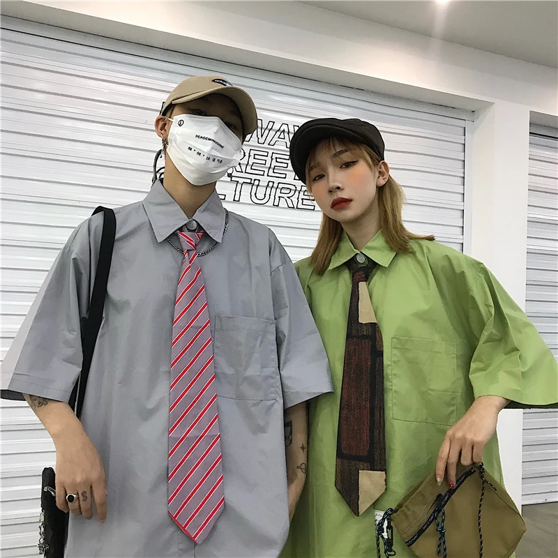 

Women Men Ins Top Casual Green Gray Color Shirts Fashionable Long Sleeve Shirt Loose Lapel Clothes Casual Street Style New 2021