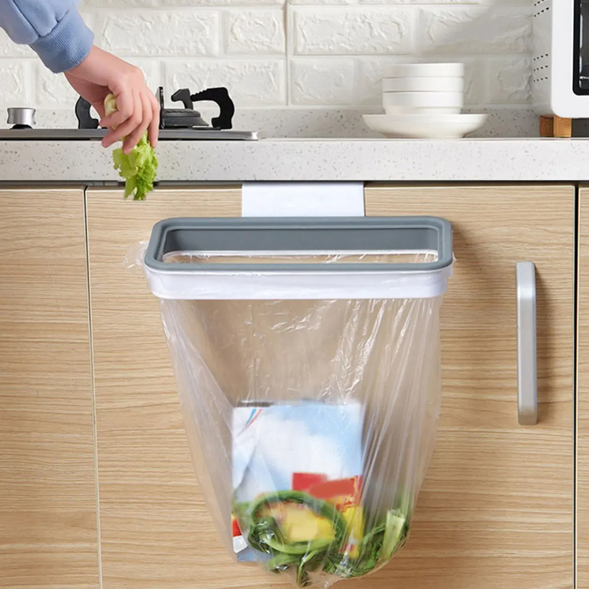 

Creative Trash Bag Holder Portable Hanging Garbage Rack with Lid Kitchen Storage Bin for Drawer Cupboard Door Cabinet Door