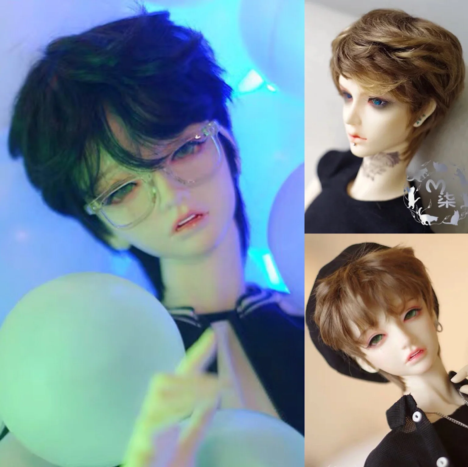 

BJD wigs black golden-brown imitation mohair wig short hair for 1/3 1/4 1/6 1/8 BJD SD DD MSD MDD YOSD Uncle doll accessories