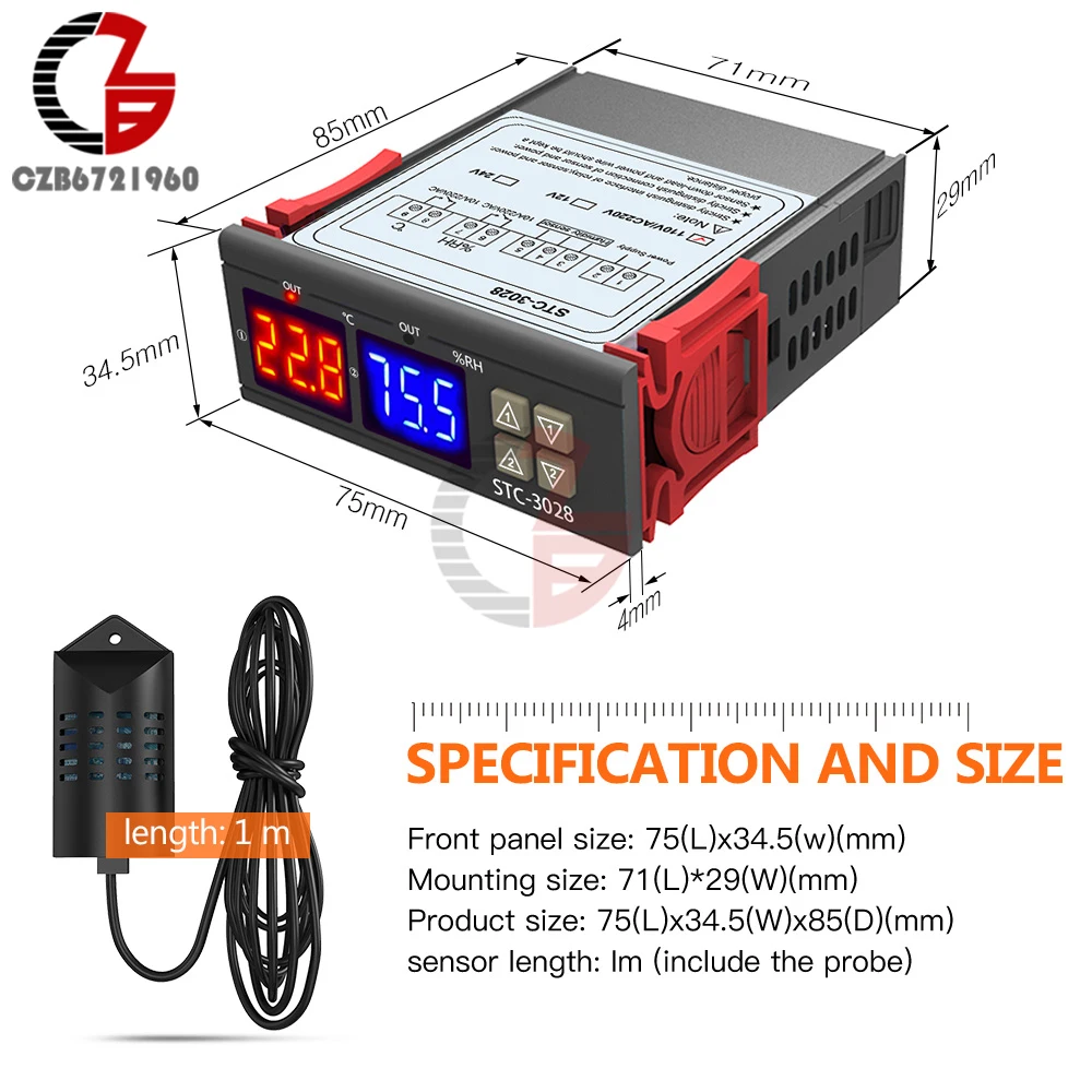STC-3028 AC 110 V-220 V цифровой регулятор влажности воздуха термостат гигростат термометром и гигрометром декоративные часы для терморегулятор
