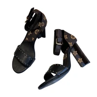 italian vvl apple classic print 6cm medium heeled sandals womens shoes round head and square heel original high quality