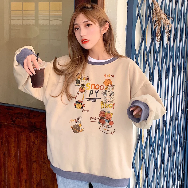 

Super Popular Cec Hoodless Sweater Women's Autumn and Winter Korean Style Loose Bf Lazy Style Long Sleeve Plus Velvet Padded