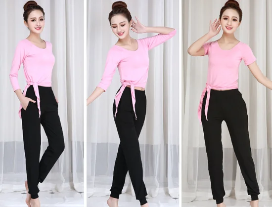 

New Style Women Belly Dance Suit Long Sleeve Round-neck Blouse Black Pants Stage Performance Clothes