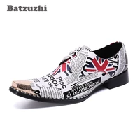 batzuzhi handmade italian type men shoes personality leather dress shoes men pointed metal tip party shoes men erkek ayakkabi