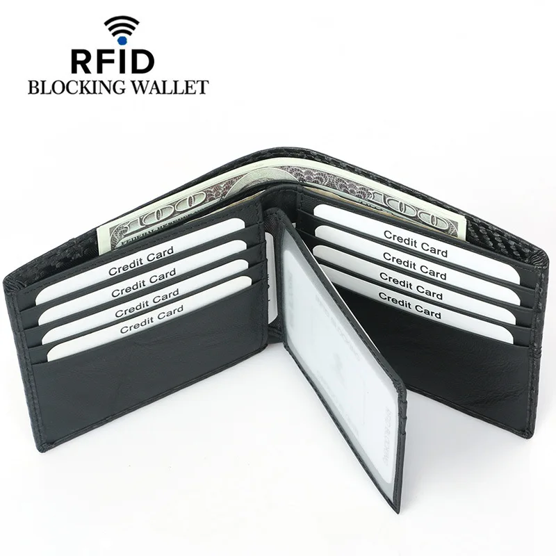 Новый карбоновый ID кредитный держатель для карт из искусственной кожи Tri-fold