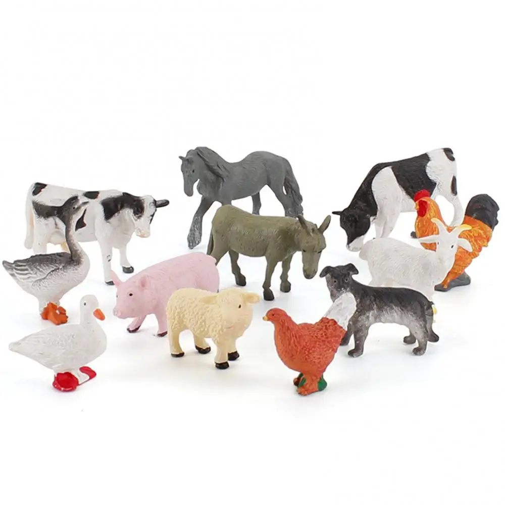 12 unids/set de dibujos animados de animales granja de aves de corral paisaje Mini ornamento jard&iacute;n decoraci&oacute;n de juguetes educativos para ni&ntilde;os regalos игрушка-4