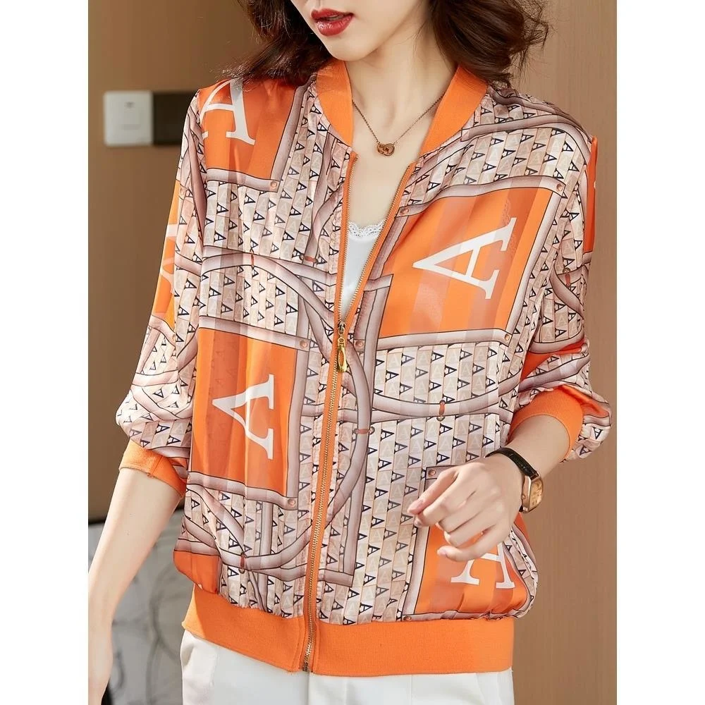 

Style Foreign Thin Mother's New Short Style Fashion Age Reduction Cardigan Early Spring Baseball Suit Women's Silk Coat