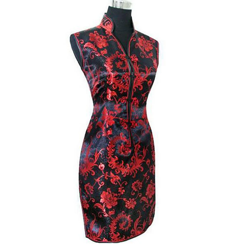 

Tradition Chinese Cheongsam Short Sleeve Qipao Evening Formal Dresses Mini Sexy Women Vestidos Retro Wedding Party Gown