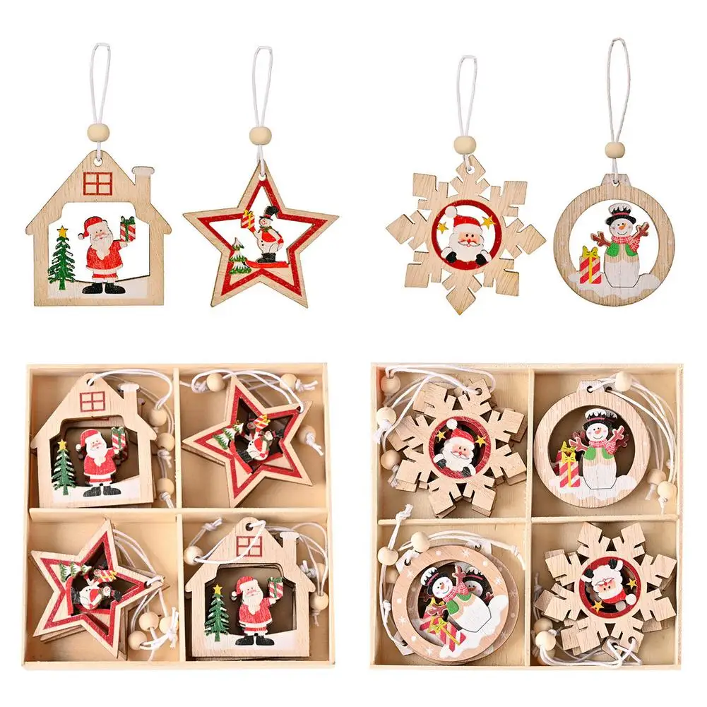 

Xmas Tree Wooden Hanging Pendants Hanging Ornament Christmas Cutout Snowflake Snowman Decor Christmas Home Decoration