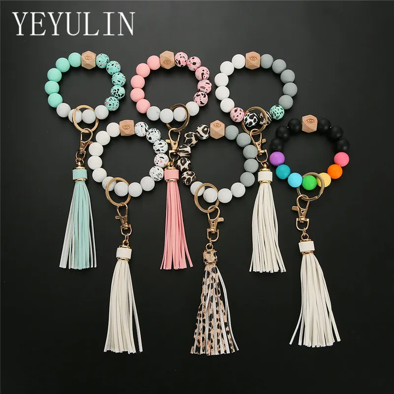 

1pcs Colorful Silicone Beaded Bracelet Wrist Bangle Keychain For Women Girls Bag Silicone keychain Jewelry Accessories