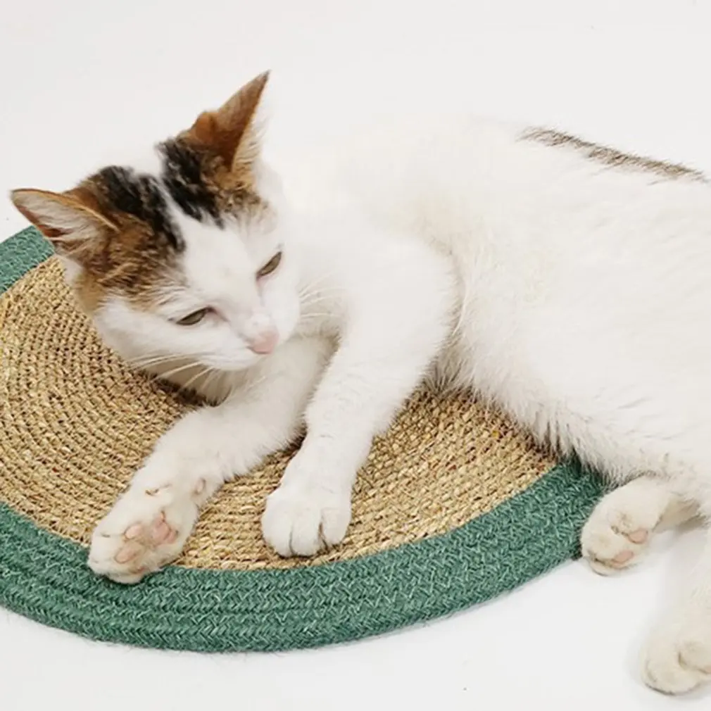 

Durable Cat Mat Hand-woven Hemp Rope Stitching Cotton Thread Natural Wear-resistant Scratch-resistant Cat Mat