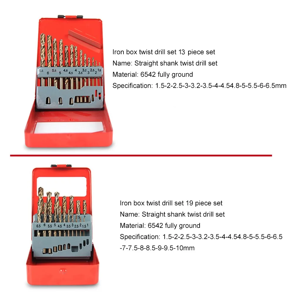 

13/19pcs Cobalt High Hardness Straight Shank Twist Drill Bit Stainless Steel Wood Metal Drilling Accessories With Metal Case