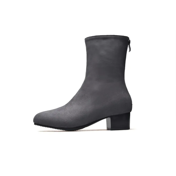 Женские замшевые ботинки на квадратном каблуке с молнией сзади|Женские
