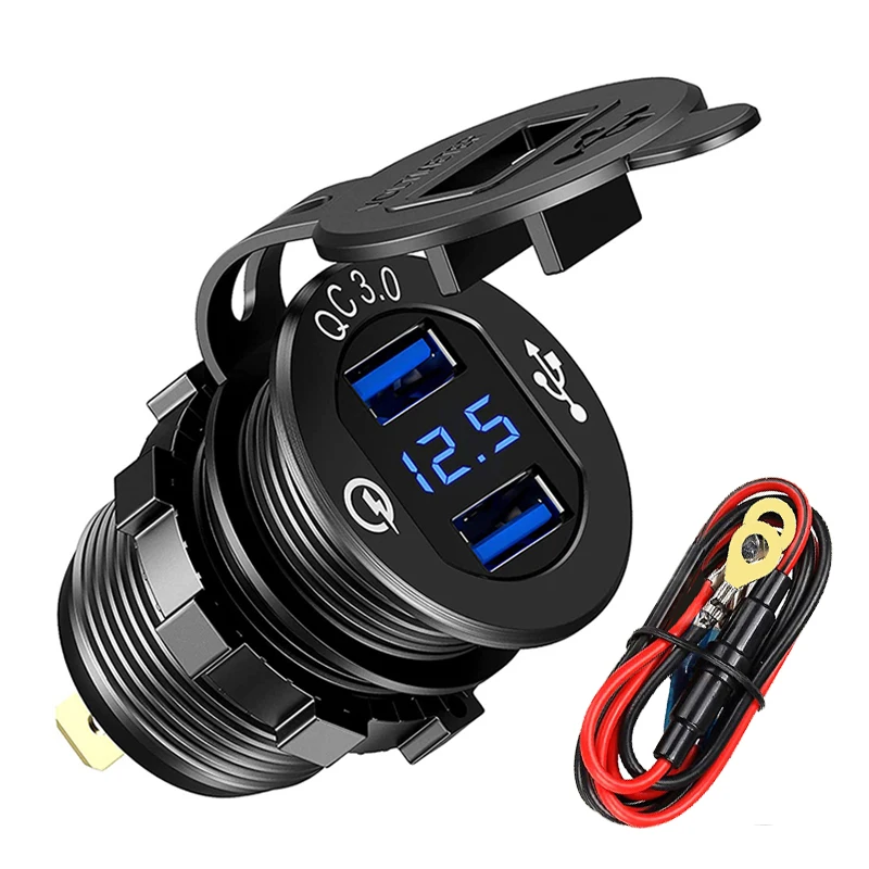 QC3.0 Dual USB Зарядное устройство розетка 12V/24V Водонепроницаемый с светодиодный