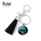 Брелок со стеклянным куполом в виде традиционного мексиканского сахарного черепа, День мертвых, готический, брелок для ключей с кисточкой