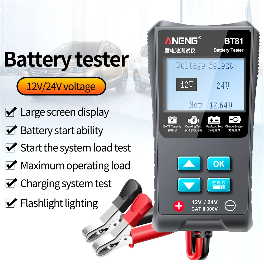 

Тестер заряда автомобильных аккумуляторов ANENG BT81, 12 В/24 В, от 100 до 1700CCA