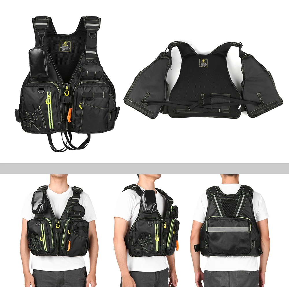 

Fishing vest Life Jacket Photography Reflective Life Vest Multi Pockets Fishing Survival Backpack Removable Plate Safety Jacket