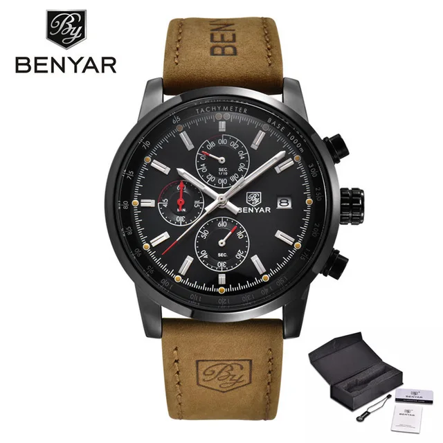 black BENYAR мужские роскошные часы Топ бренд кварцевые часы с хронографом модные спортивные автоматические часы с датой военные часы Relogio Masculino - Цвет: black