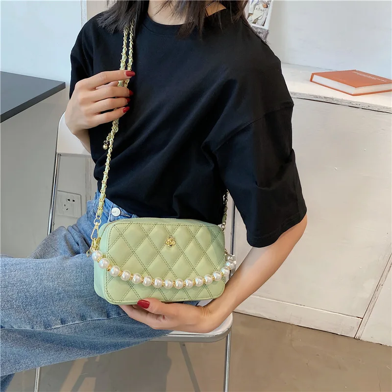 

Mini Crossbody Bag 2021 New High-quality PU Leather Women's Designer Handbag Pearl Strap Shoulder Messenger Bag Purse