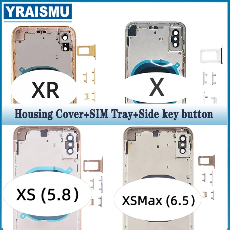 

For iPhone X Xs Max XR Battery Back Cover + Middle Chassis Frame + SIM Tray + Side Key Parts Rear Housing Case Assembly