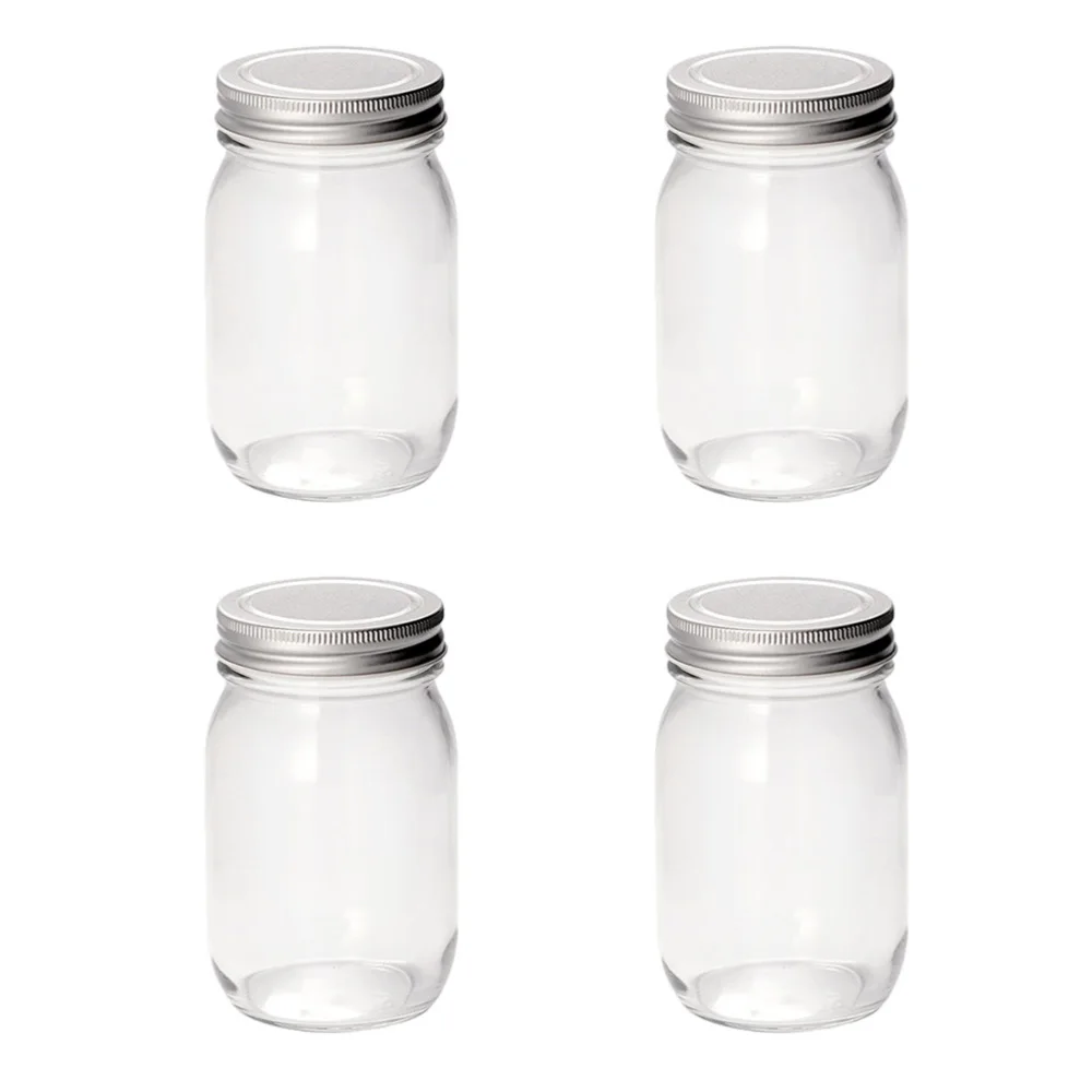

1 Set 4Pcs Practical Glass Mason Jars Multi-function Storage Cans (Transparent)