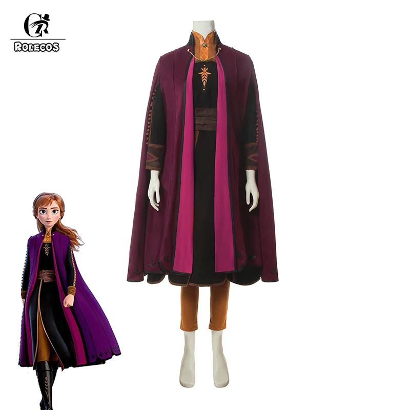 ROLECOS Анна Косплей Костюм Принцесса платье плащ брюки женский косплей костюм