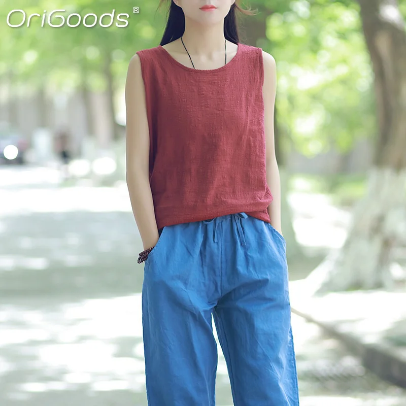 Майка женская Повседневная однотонная без рукавов из хлопка красного желтого