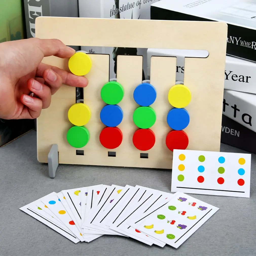 Juguetes educativos para ni&ntilde;os, juego de l&oacute;gica de frutas de cuatro colores, de madera de doble cara, iluminaci&oacute;n Montessori, regalo de Navidad-3