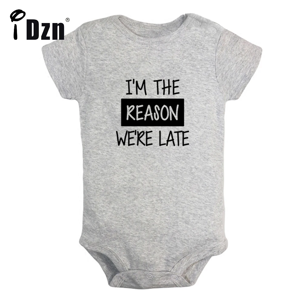 

I'm The Reason We're Late Baby Boys Fun Rompers Baby Girls Cute Bodysuit Infant Short Sleeves Jumpsuit Newborn Soft Clothes
