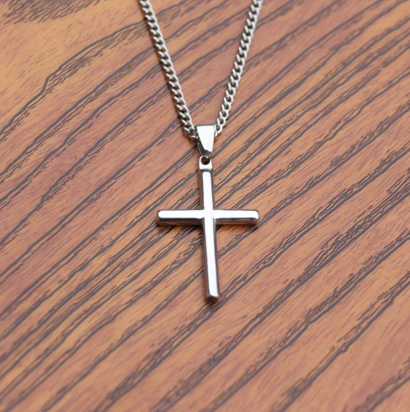 

Quality Silver color Glossy Cross Necklace jewelry elegant charm cross necklace women Men for Party wedding hot gift Wholesale