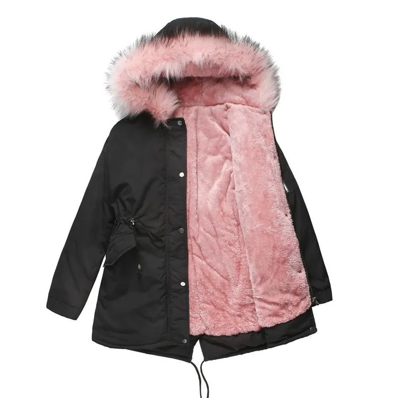 HOODED LADIES FAUX FUR WOMENS GIRLS PARKA COAT TRENCH JACKET MEDIUM LENGTH