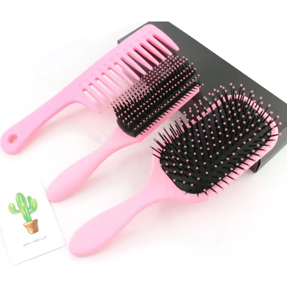 

3pcs Hair Brushes Air Cushion Massage Hairdressing Wide Tooth Comb Set Nine Claws for Hair Styling Hair Salon(Pink)