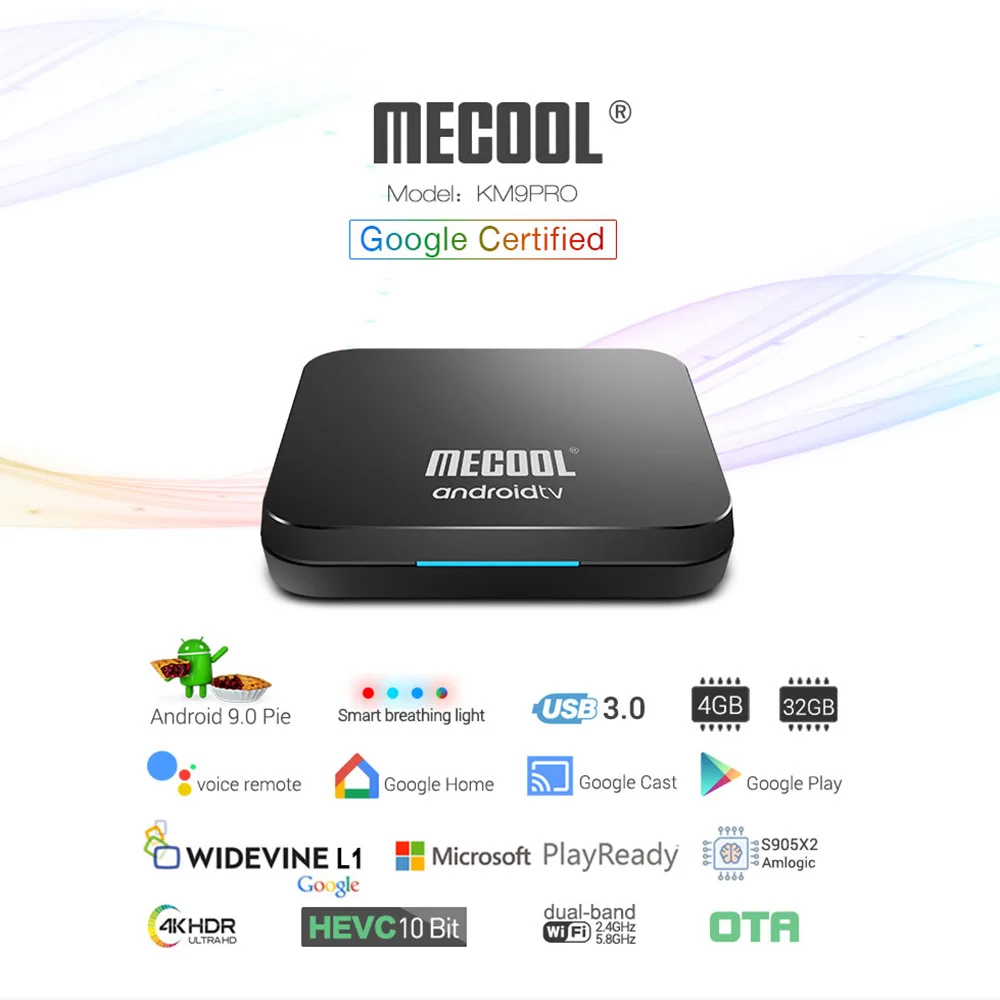 ТВ приставка MECOOL KM9 Pro Android 9 0 сертификат Google 4 Гб 32 ГБ Amlogic S905X2 KM3 ATV 64 4K двойной Wi Fi