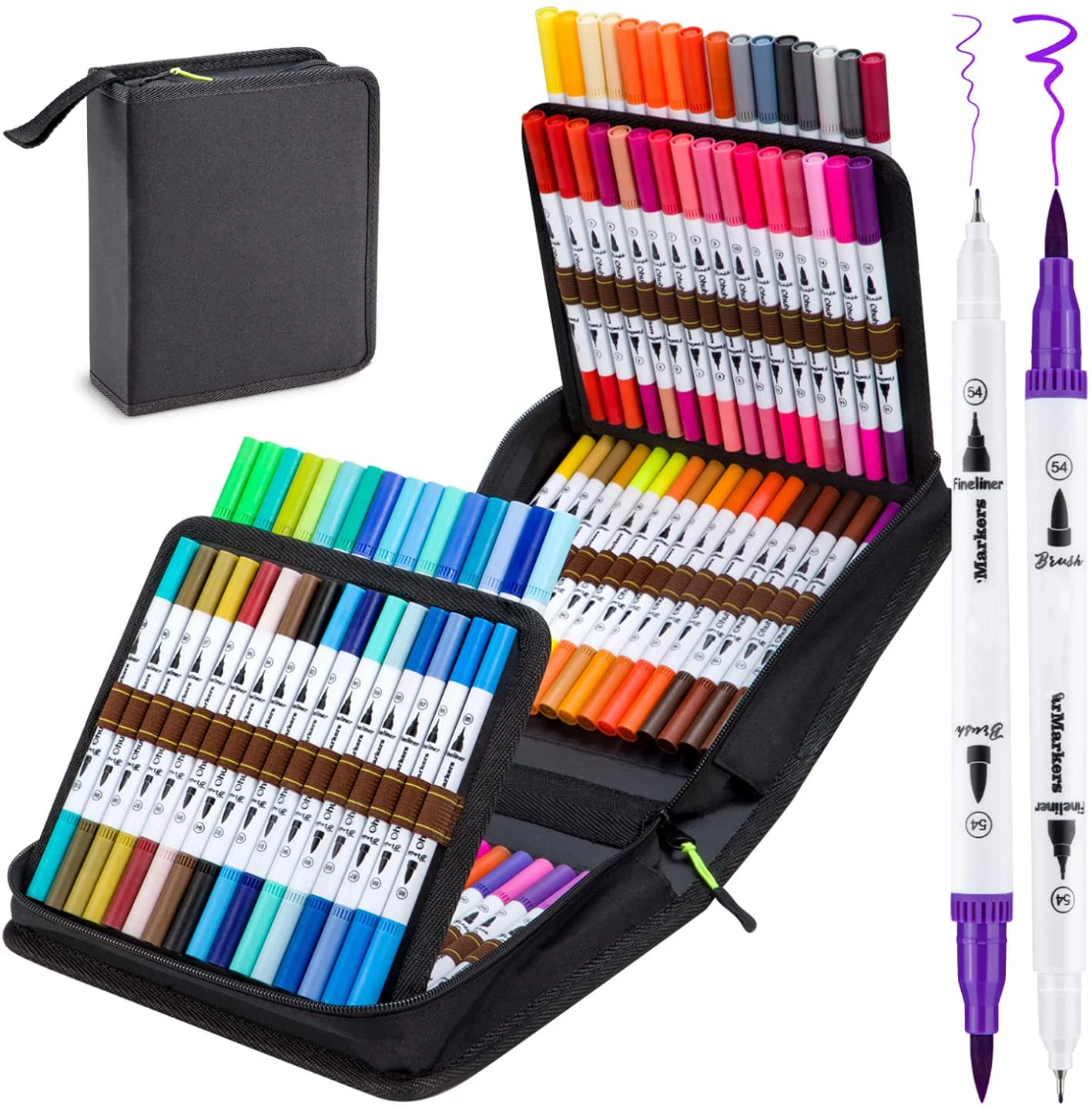 

Felt Tip Pens, 120 Coloring Drawing Art Markers Set, Dual Tip Fineliners Bullet Pens & Watercolour Brush for Kids Adult Drawing