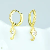 yellow gold earrings mini hippocampus zircon earrings female cute sea creature earrings jewelry