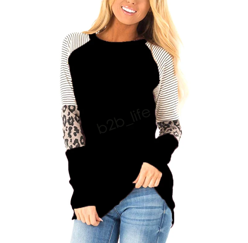 

Women Long Sleeve Shirts Leopard patchwork Casual Tops T-Shirt Sexy Tees Fashion O-neck Blouses Blusas Apparel Tee LJJA3036