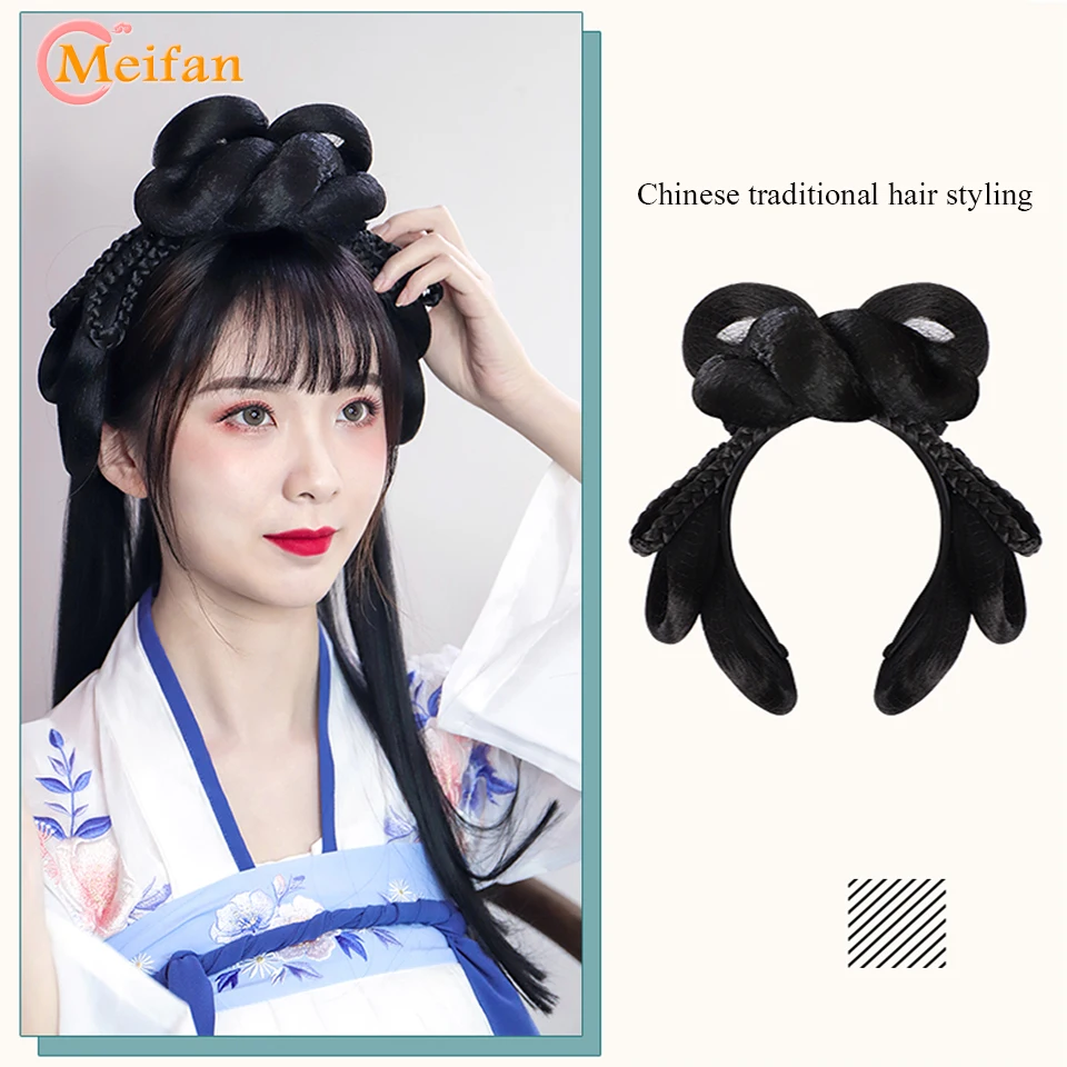 MEIFAN высокотемпературный синтетический парик Hanfu Hair Bun Ретро стиль шиньон с лентой