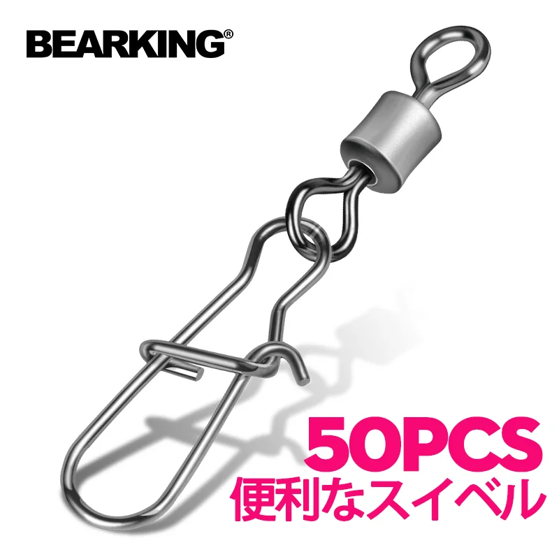 

BEARKING 50PCS Pike Fishhook Lure Fishing Accessories Connector Pin Bearing Rolling Swivel Stainless Steel Snap Swivels Tackle
