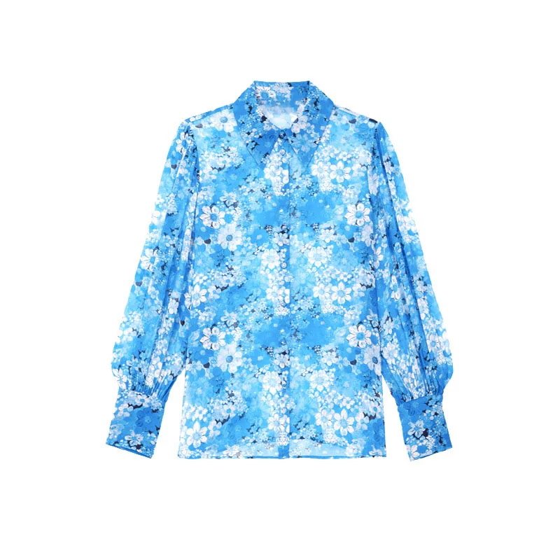 

Women Shirt 2021 Spring and Summer New Long-sleeved Lapel Single-breasted Floral Print Casual Long-sleeved Shirt Women
