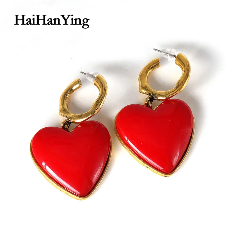 

Retro statement red love metal women's big earrings simple fashion generous charm drop earrings wedding party shopping jewelry