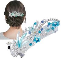 5 colors trendy peacock barrettes crystal flower hairpins headwear for hair women romantic wedding hair accessories