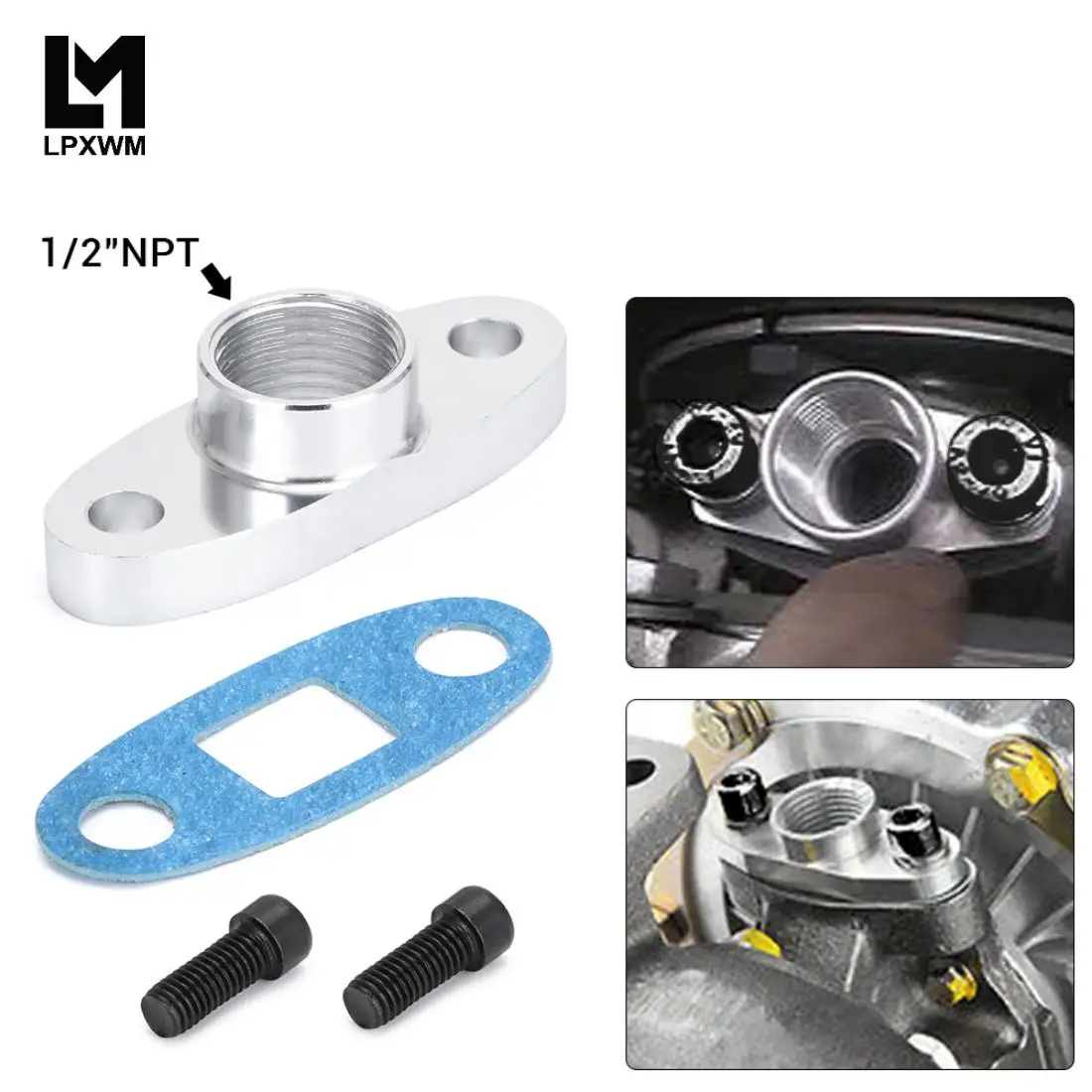 LPXWM - 1/2 NPT мама Алюминий слива масла турбо-фланец T3 T4 T04 GT40 GT55 ODF- 02 Серебряный LPXWM-OFG32